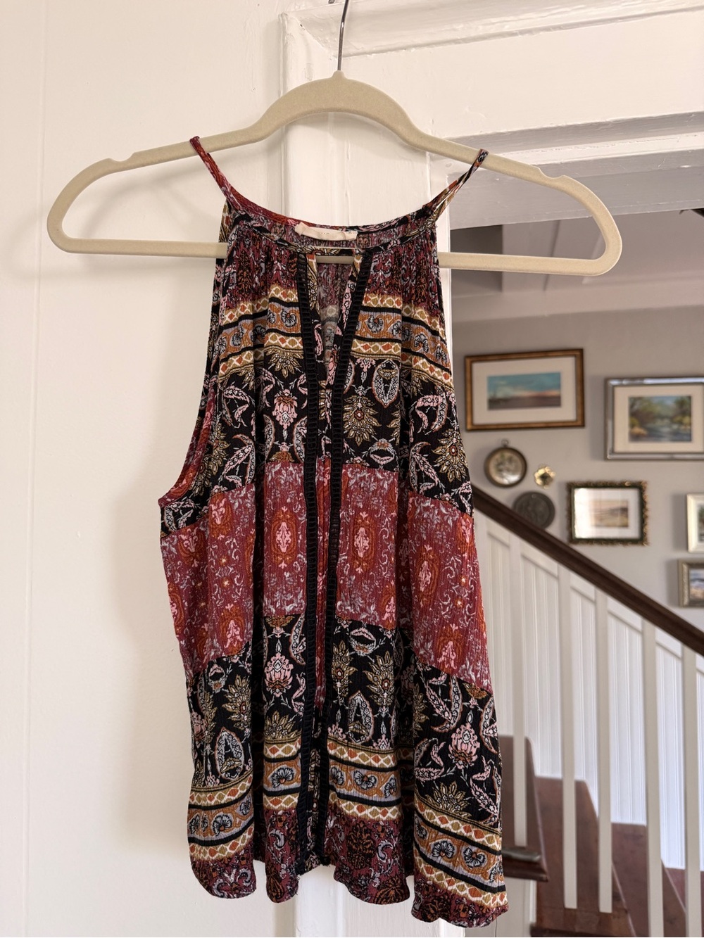 Boho Print Halter Tank Top - Red Multi